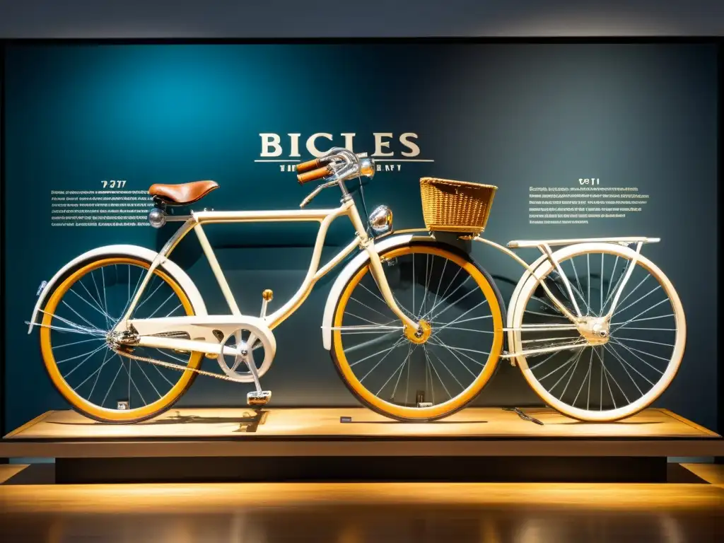 Una imagen documental de alta resolución que muestra la evolución de las bicicletas a lo largo de la historia en una exhibición de museo