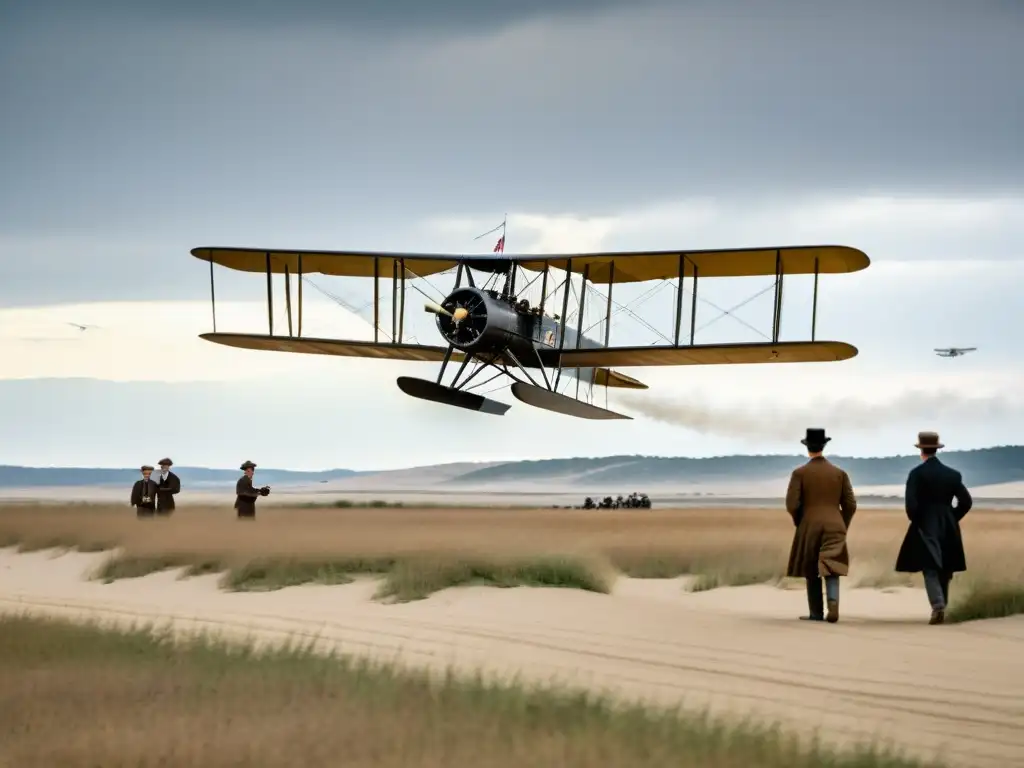 Imagen impactante de los avances tecnológicos en la historia de la aviación: el vuelo histórico de los hermanos Wright en Kitty Hawk en 1903