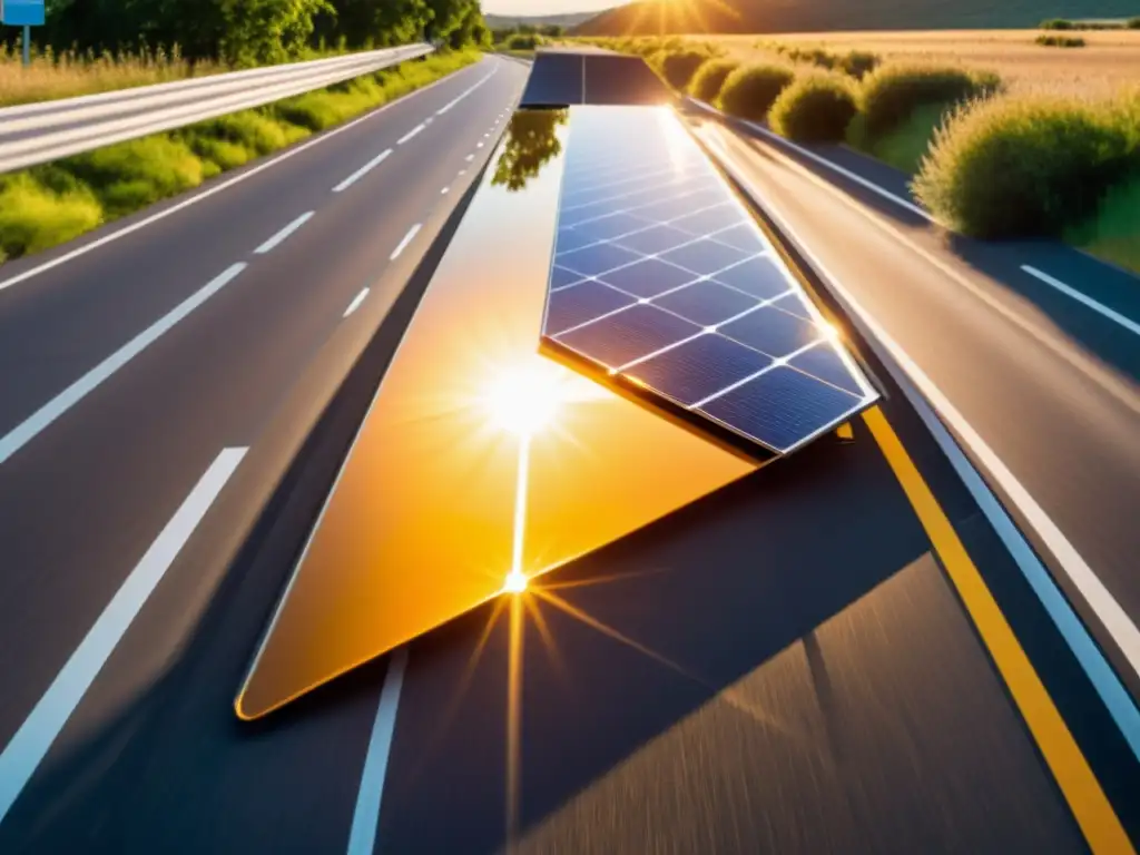 Imagen impactante de carreteras solares fotovoltaicas innovadoras integradas con elegancia, capturando la revolución de la energía sostenible