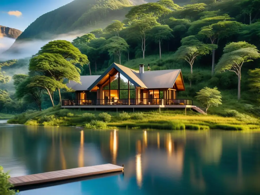 Imagen de un lujoso lodge en la naturaleza, con vistas panorámicas y arquitectura moderna