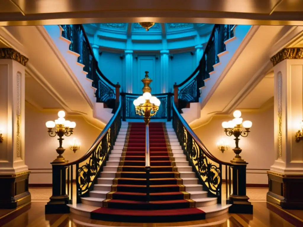 Imagen de la majestuosa escalinata del Titanic, evocando su opulencia y el legado trágico