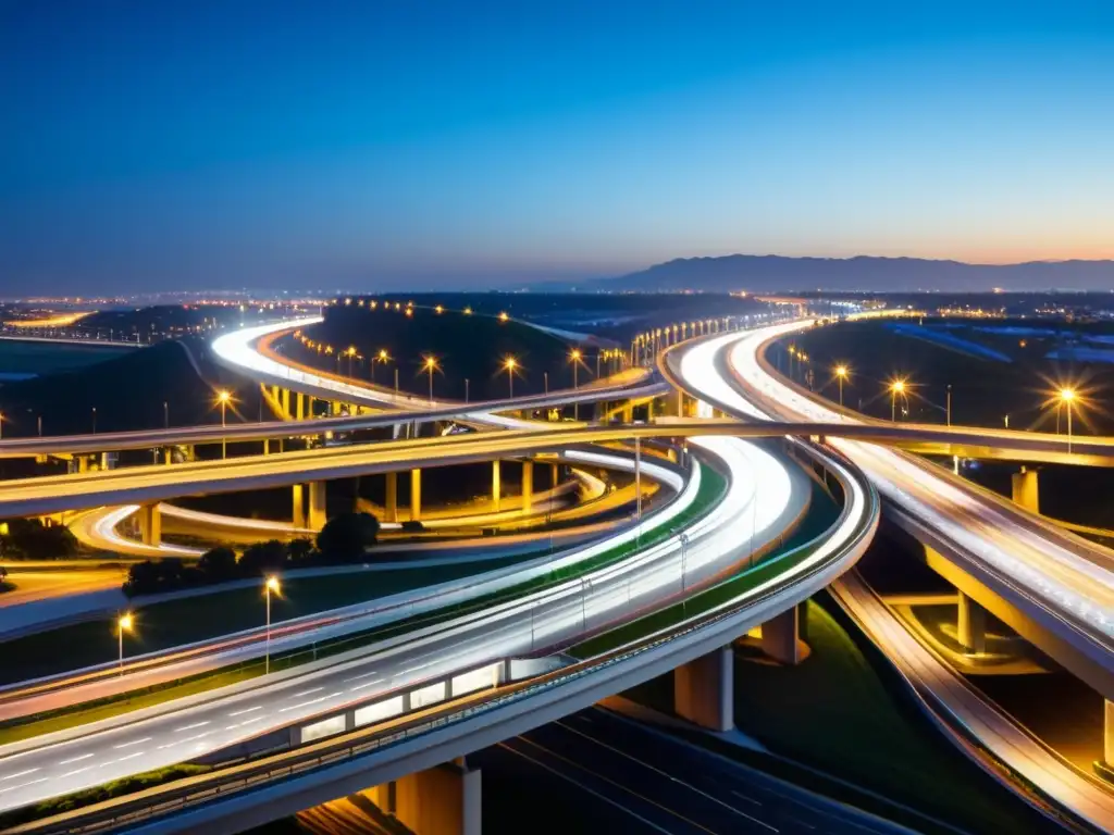 Imagen de un moderno intercambio vial, con diseño futurista y tecnológico