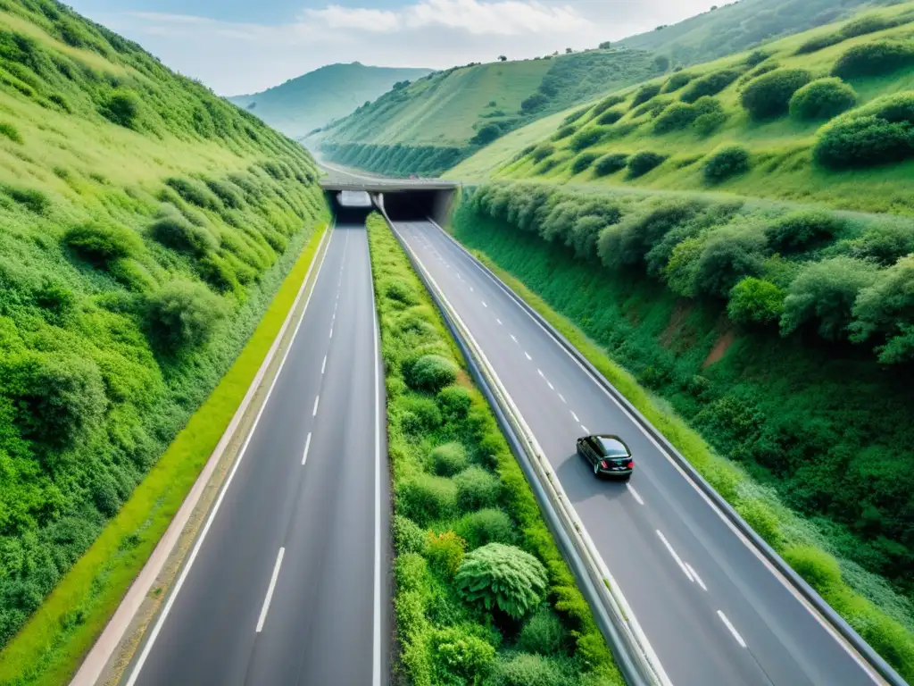 Imagen de paisaje verde con túneles de vida silvestre, solución infraestructura para conservación