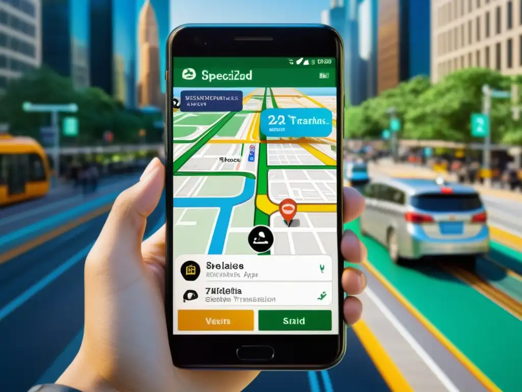 Imagen de pantalla de smartphone con detalladas apps de transporte en la ciudad