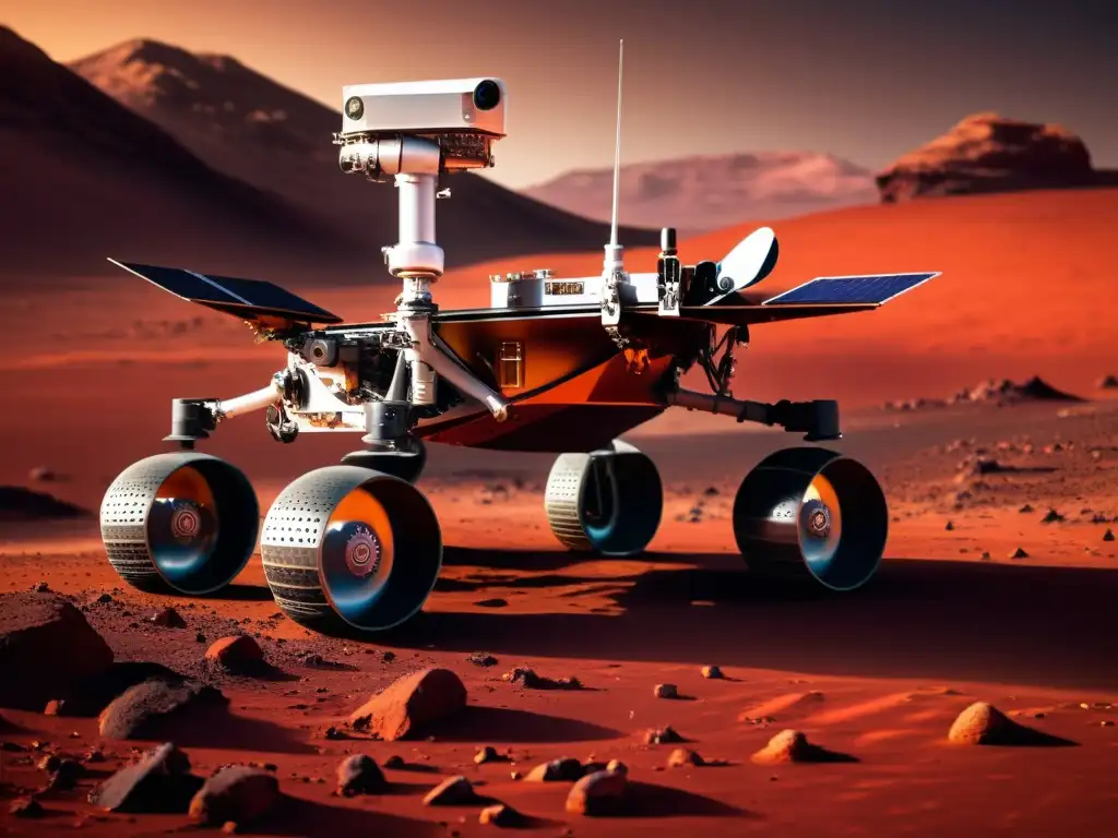 Una imagen de alta resolución de un rover futurista en Marte, con tecnología innovadora para la exploración humana del planeta rojo