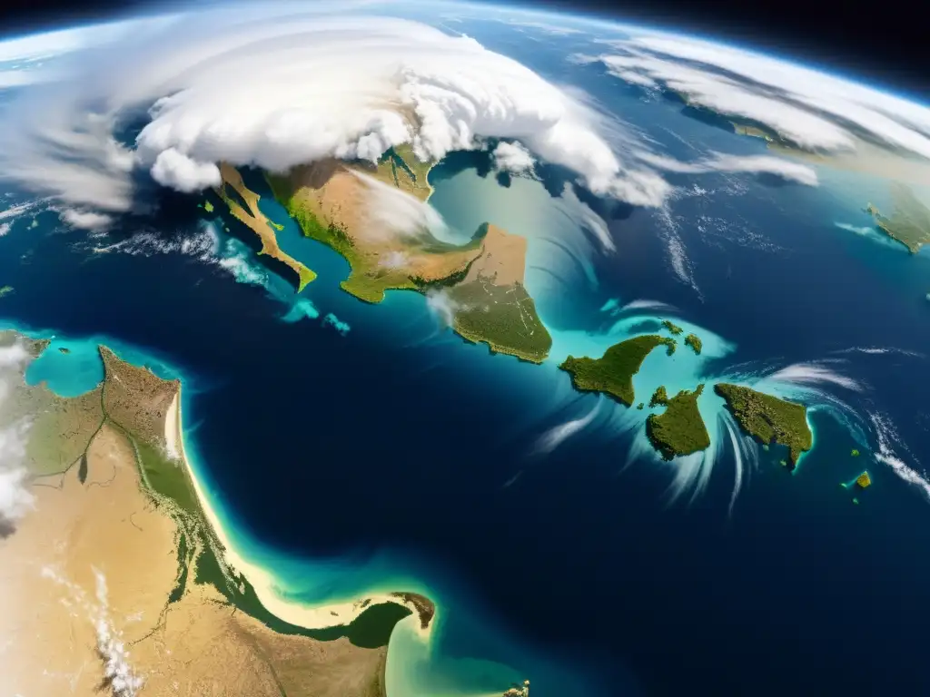 Imagen satelital de alta resolución mostrando la atmósfera terrestre, resaltando la importancia de satélites en monitorización climática