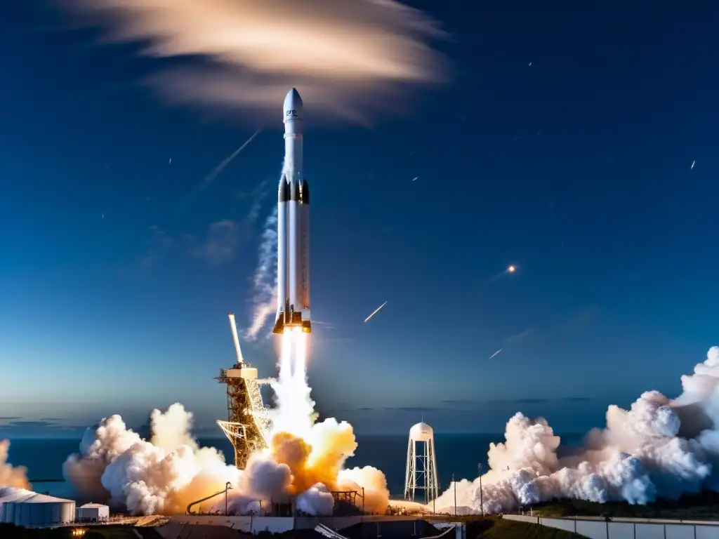Deslumbrante lanzamiento del Falcon 9 de SpaceX desde Cabo Cañaveral Una impactante imagen de un lanzamiento del cohete SpaceX Falcon 9 desde Cabo Cañaveral, mostrando avances tecnológicos en transporte espacial