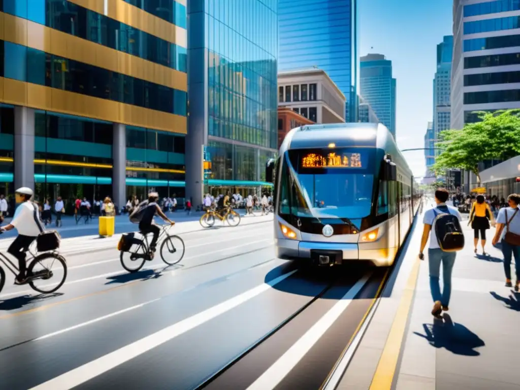 Influencia del transporte en ciudades: Una calle bulliciosa llena de diversidad de transporte y energía urbana