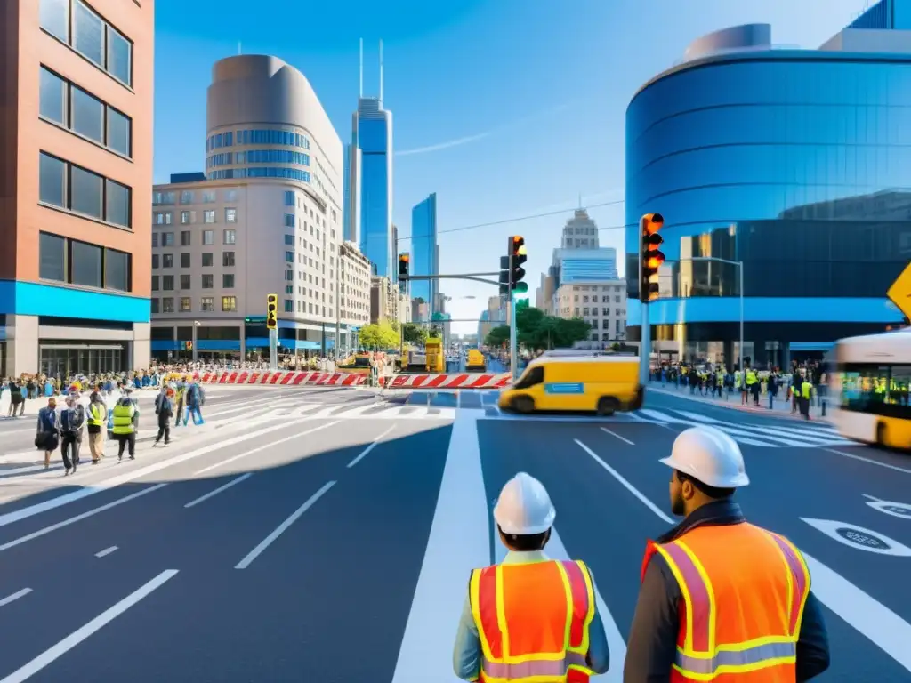 Ingenieros de transporte planificando mejoras en intersección de ciudad