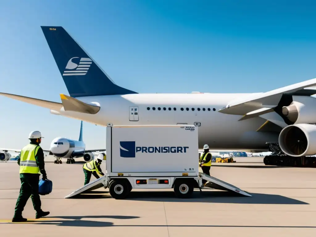 Innovaciones en logística aérea frío: contenedor refrigerado de carga aérea de alta tecnología en un bullicioso aeropuerto