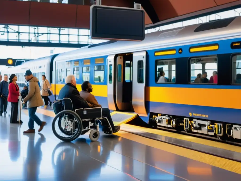 Innovaciones en transporte para discapacitados: Integración de soluciones accesibles en estación urbana, con asistencia amable y tren adaptado