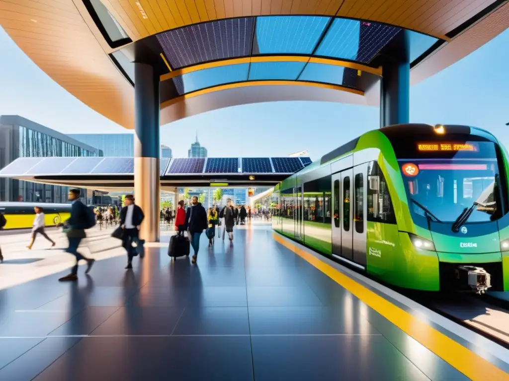 Estación innovadora para crecimiento urbano con energía vibrante y transporte sostenible integrado en el paisaje de la ciudad