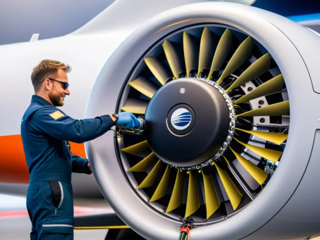 Instalación de avanzado sistema de propulsión eléctrica en aeronave moderna, resaltando avances en tecnologías verdes aviación