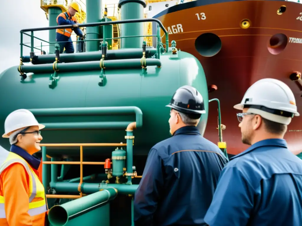 Instalación de sistema de tratamiento ballast water en barco de carga, resaltando tecnología avanzada y protección marina