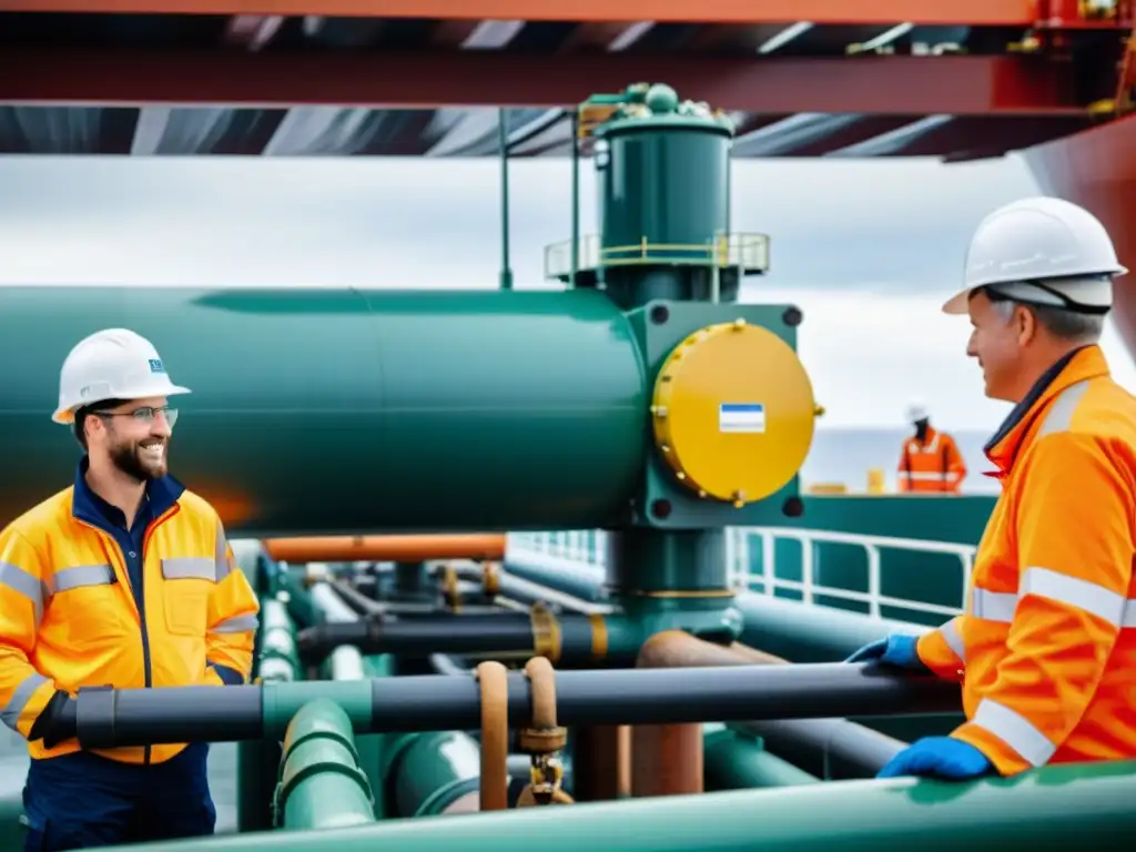 Instalación de sistema de tratamiento ballast water en buque de carga, mostrando precisión técnica y dedicación en el transporte marítimo