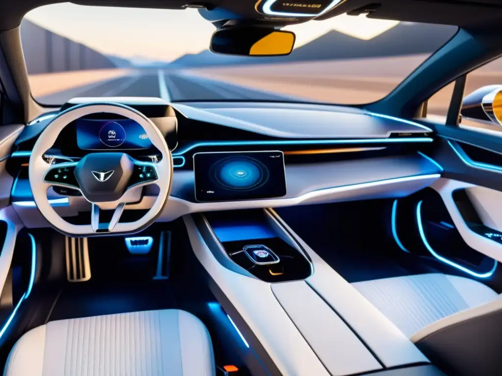 Interior de coche futurista con impresión 3D en diseño de transporte, destacando tecnología y elegancia