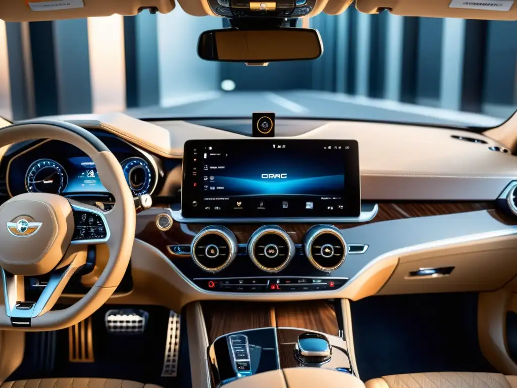 Interior de lujo con sistema de sonido premium Interior lujoso de coche con sistema de audio premium integrado, destacando diseño elegante y materiales de alta calidad