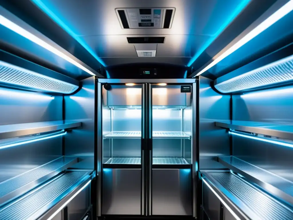 Interior de camión refrigerado de alta tecnología, evolución en tecnología de refrigeración y almacenamiento