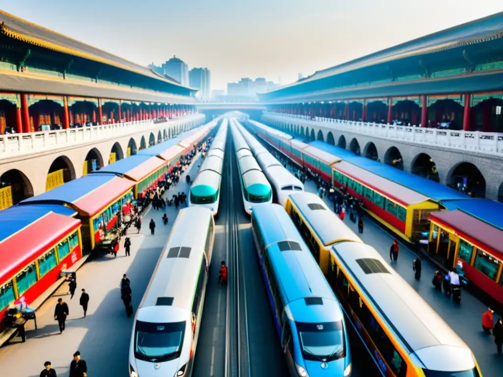 Una intersección bulliciosa de la Ruta de la Seda en Xi'an, China, donde la tradición se entrelaza con la modernidad en el comercio terrestre