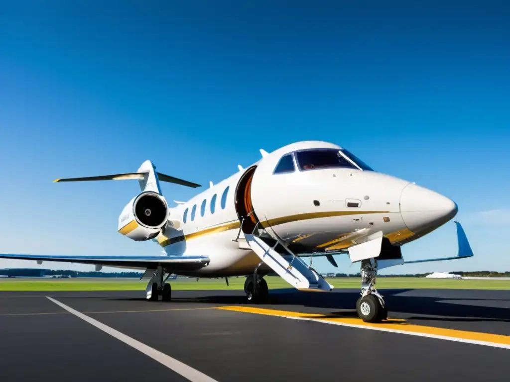 Un jet privado de lujo en la pista, reflejando modernidad y tecnología