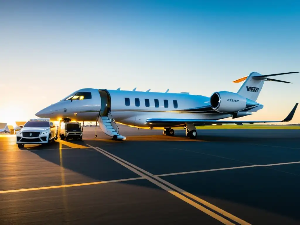 Un jet privado en la pista, rodeado de personal en trajes de protección, descargando con cuidado