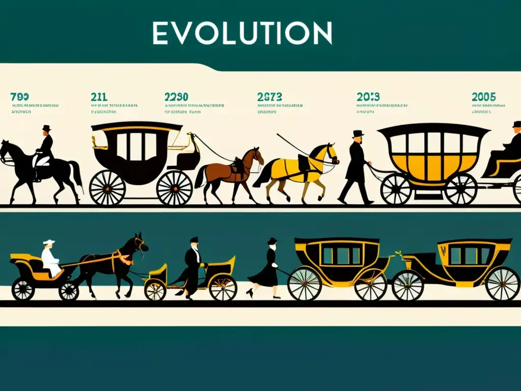 Una línea de tiempo detallada en 8k muestra la evolución del transporte, con énfasis en el Diseño Universal en Transporte Moderno