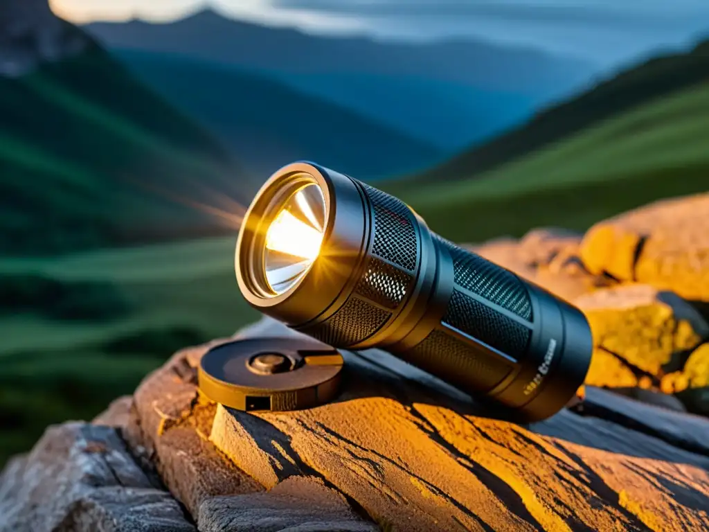 Linterna de viaje de alta tecnología iluminando un sendero en la naturaleza