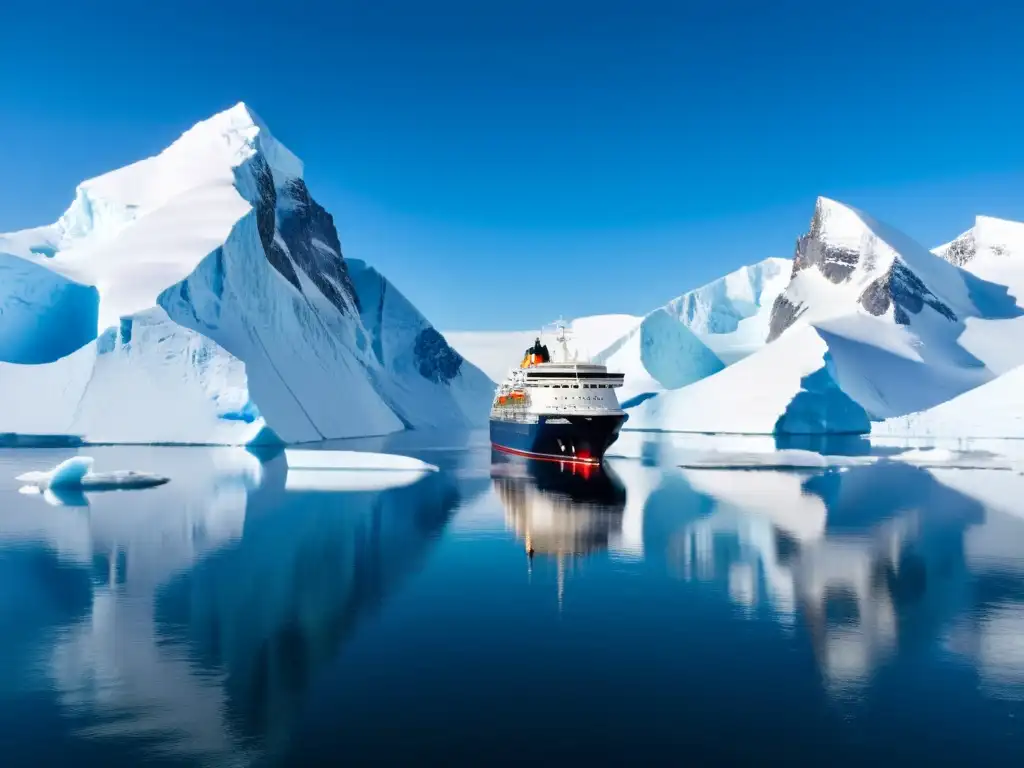 Expedición de lujo al Ártico: un barco navegando entre icebergs en un paisaje ártico impresionante y majestuoso