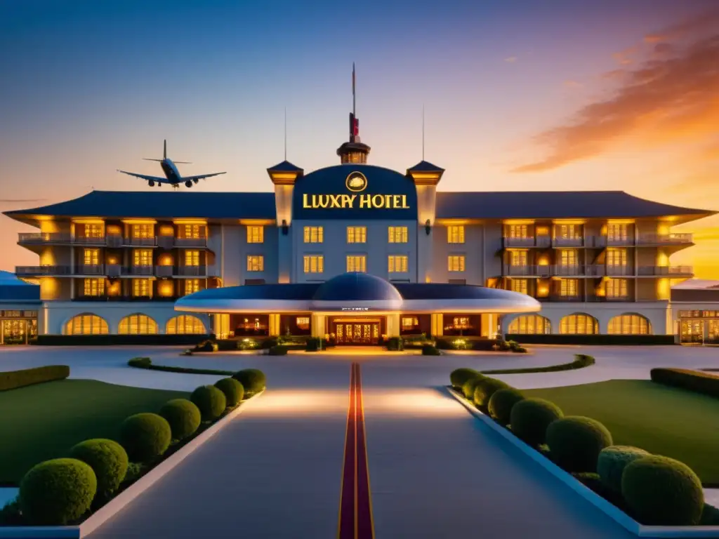 Lujo histórico en hotel repurpuesto de terminal aérea, fusionando historia de la aviación con hospitalidad moderna al atardecer