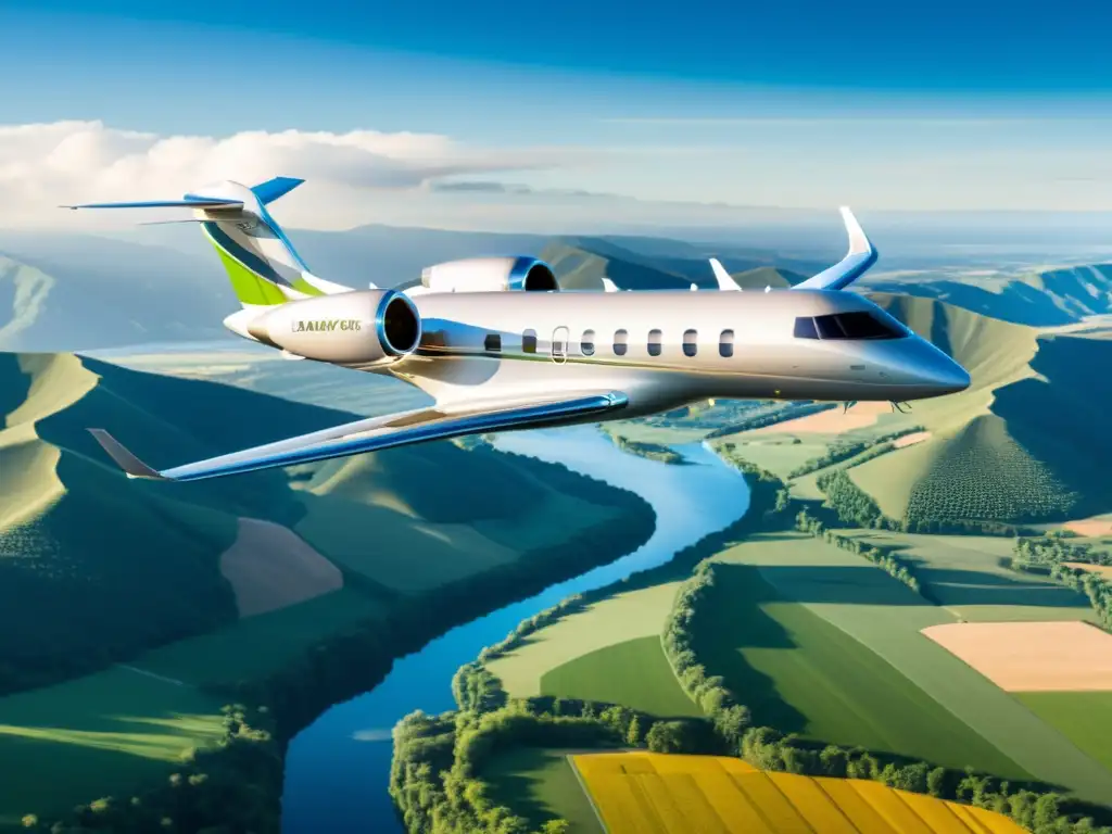 Un lujoso jet privado Gulfstream G650 plateado surca el cielo azul