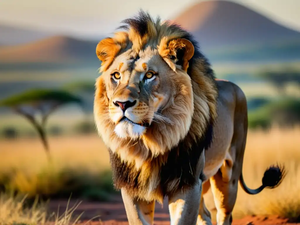 Un majestuoso león en la sabana africana, exudando poder, gracia y la emoción de encuentros con la fauna en safari