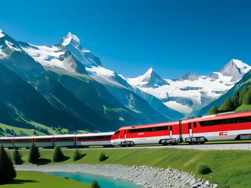 El majestuoso tren Glacier Express serpentea entre los Alpes suizos, ofreciendo una de las mejores rutas de tren con vistas al mundo