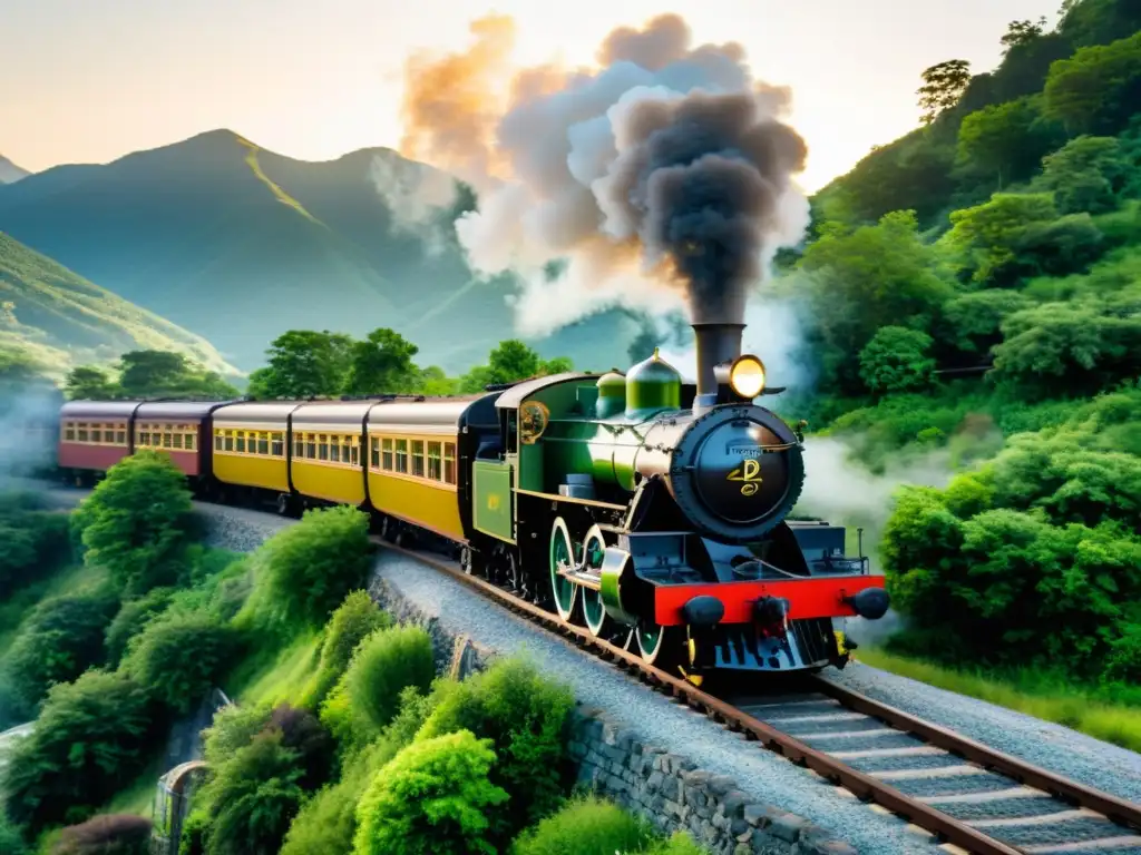 Un majestuoso tren de vapor recorre un paisaje montañoso, evocando nostalgia y la evolución de los medios de transporte