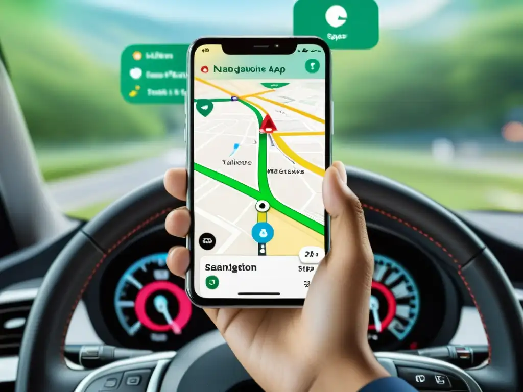 Mano usando app de navegación con funcionalidades ocultas y detalles detallados