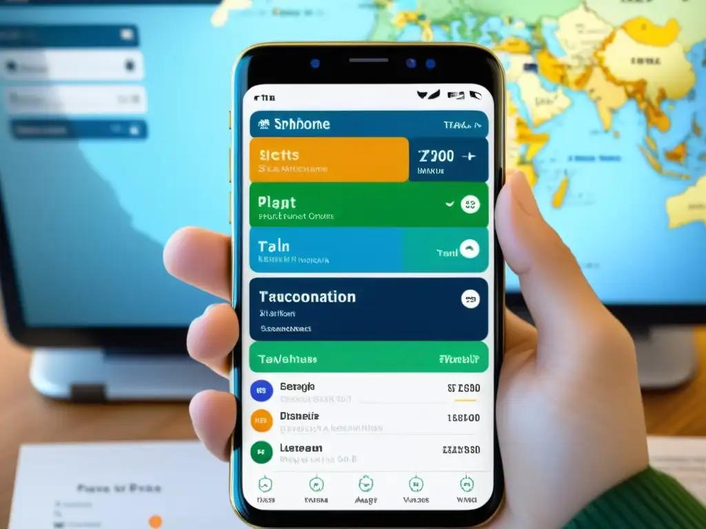 Mano de viajero usando una app para planificar viajes