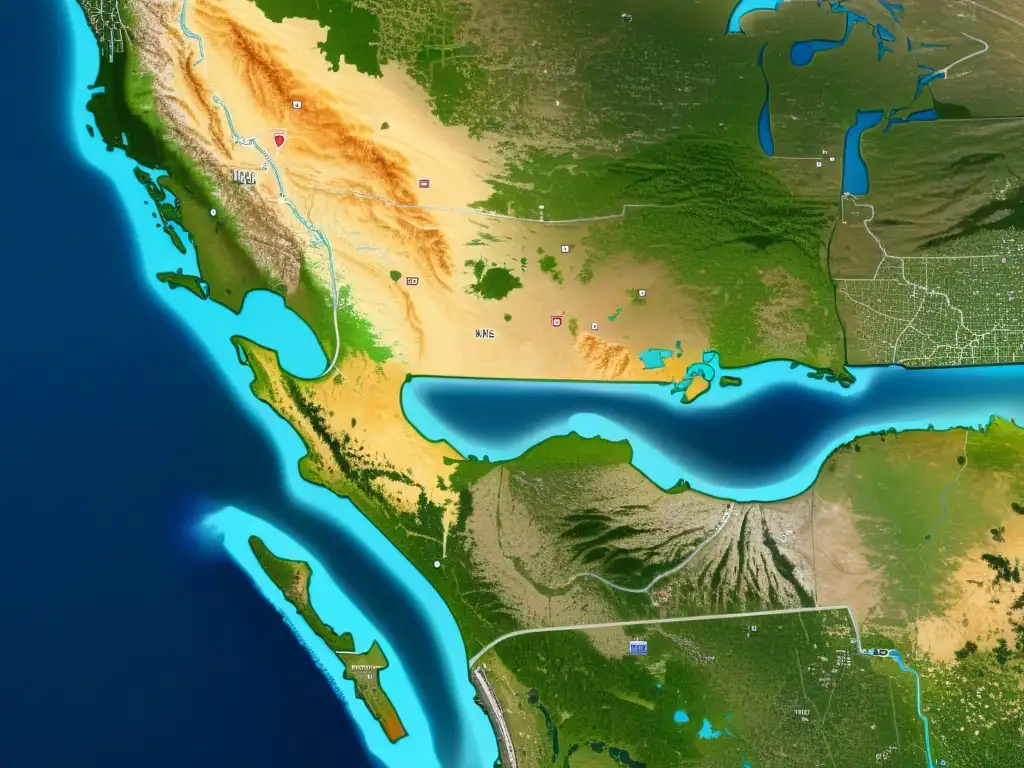 Mapa detallado del continente americano con íconos de las apps de navegación más usadas superpuestos en ciudades y carreteras, mostrando el amplio uso de estas apps en la región