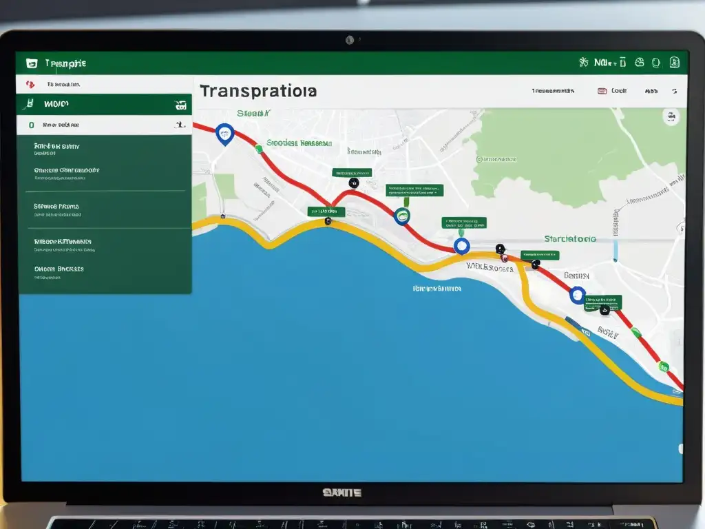 Mapa detallado de rutas para transporte de cargas peligrosas en pantalla de ordenador, con herramientas de planificación