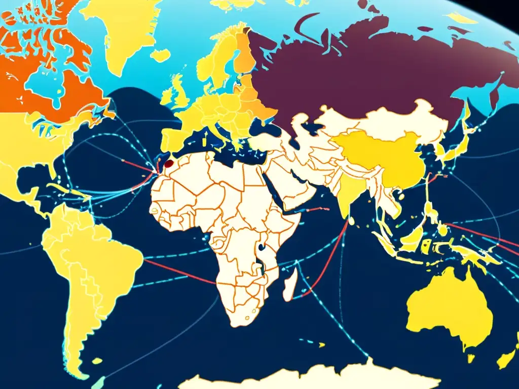 Mapa global detallado mostrando las rutas interconectadas de principales alianzas aéreas, destacando su impacto en la aviación