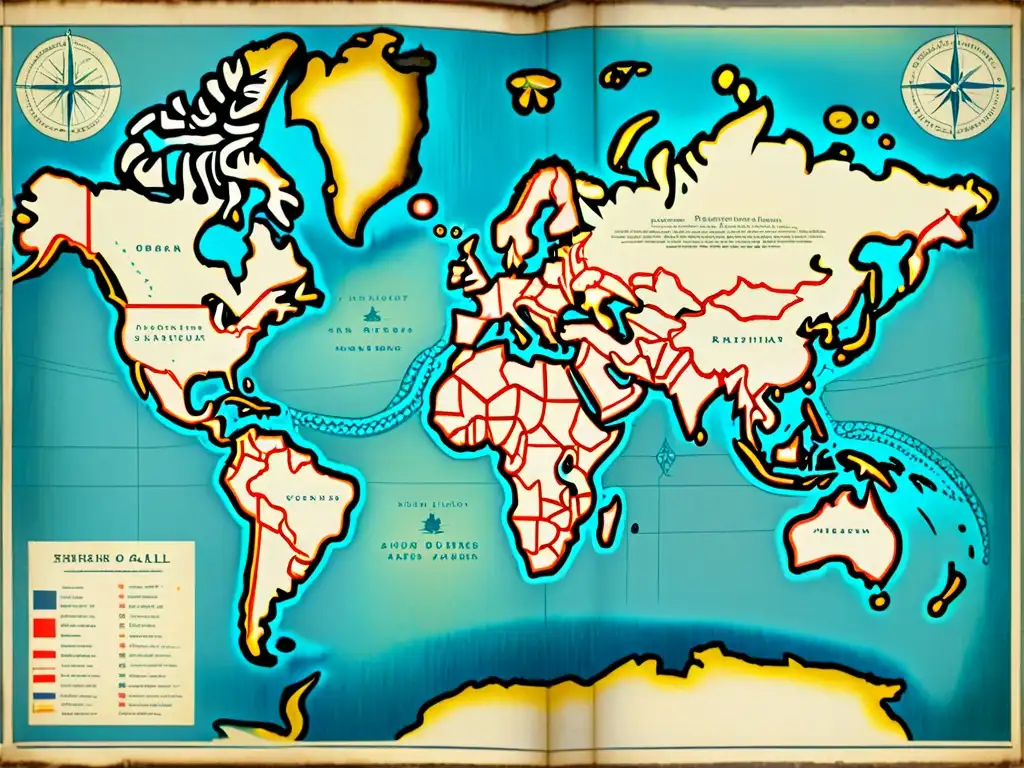 Mapa histórico detallado de rutas comerciales marítimas con encanto antiguo