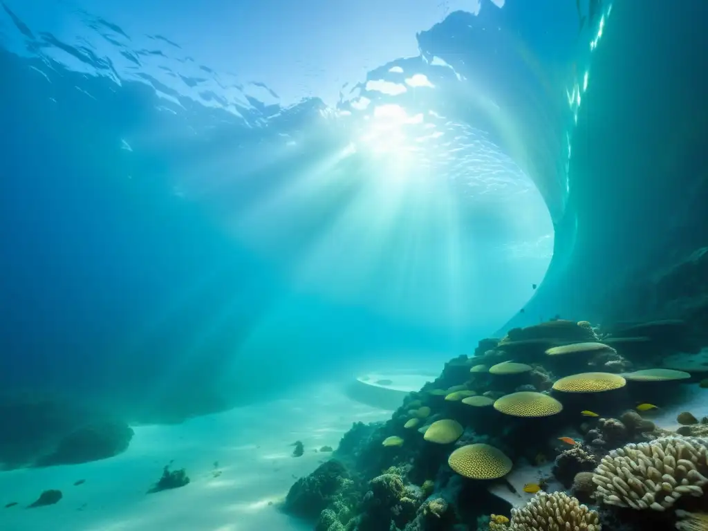 Maravillosa ingeniería moderna: túneles bajo el mar iluminados por luz etérea, habitados por vida marina