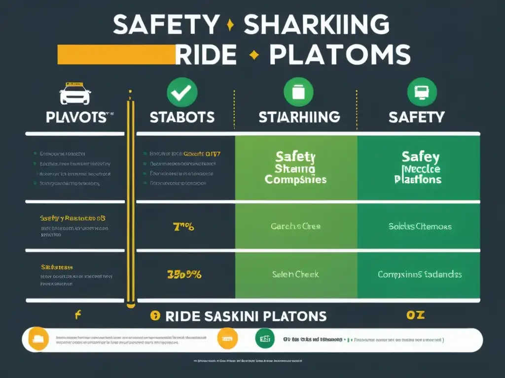 Comparación de medidas de seguridad en Ride Sharing con estadísticas detalladas, gráficos e iconos