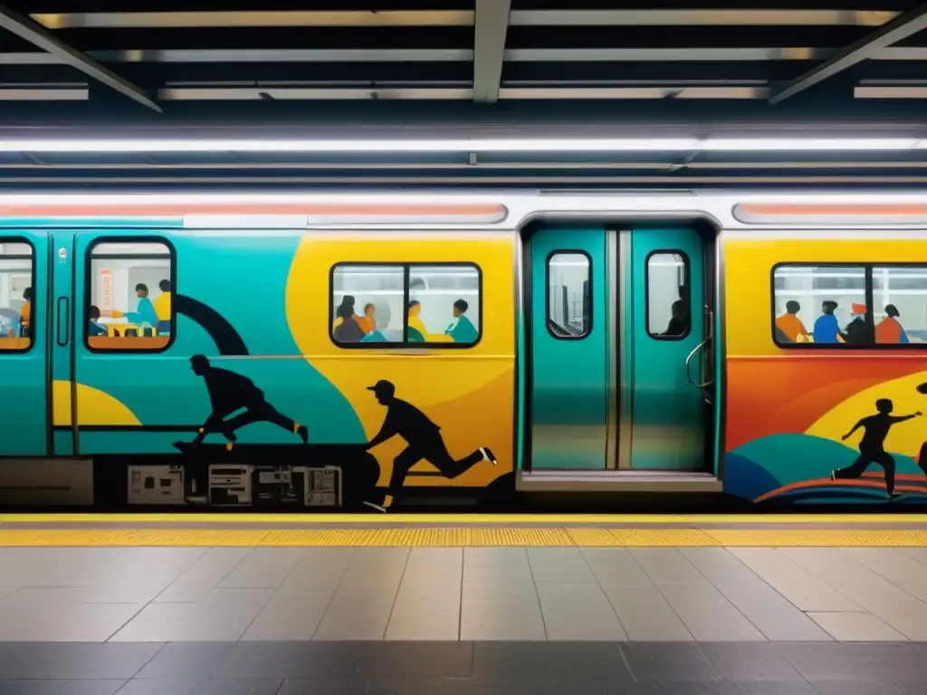 Contribución del metro al arte urbano: colorido mural detallado que capta la vida vibrante de la ciudad