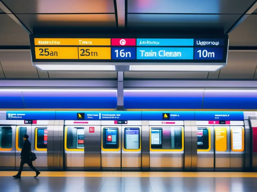 Estación de metro moderna y concurrida, reflejando la eficiencia y energía de las redes de metro en ciudades