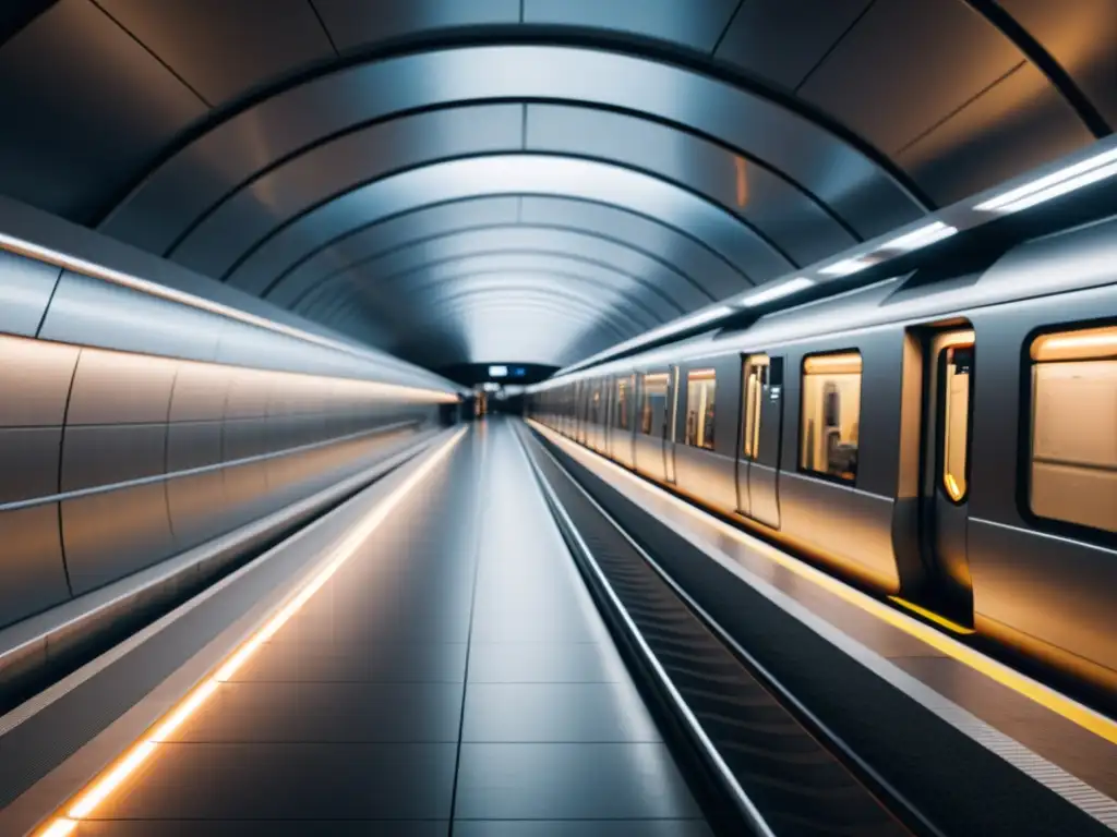 'Estación de metro moderna y futurista, con líneas suaves y diseño minimalista