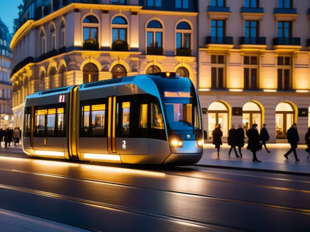 Un moderno tranvía en una encantadora ciudad europea, reflejando la movilidad ecológica
