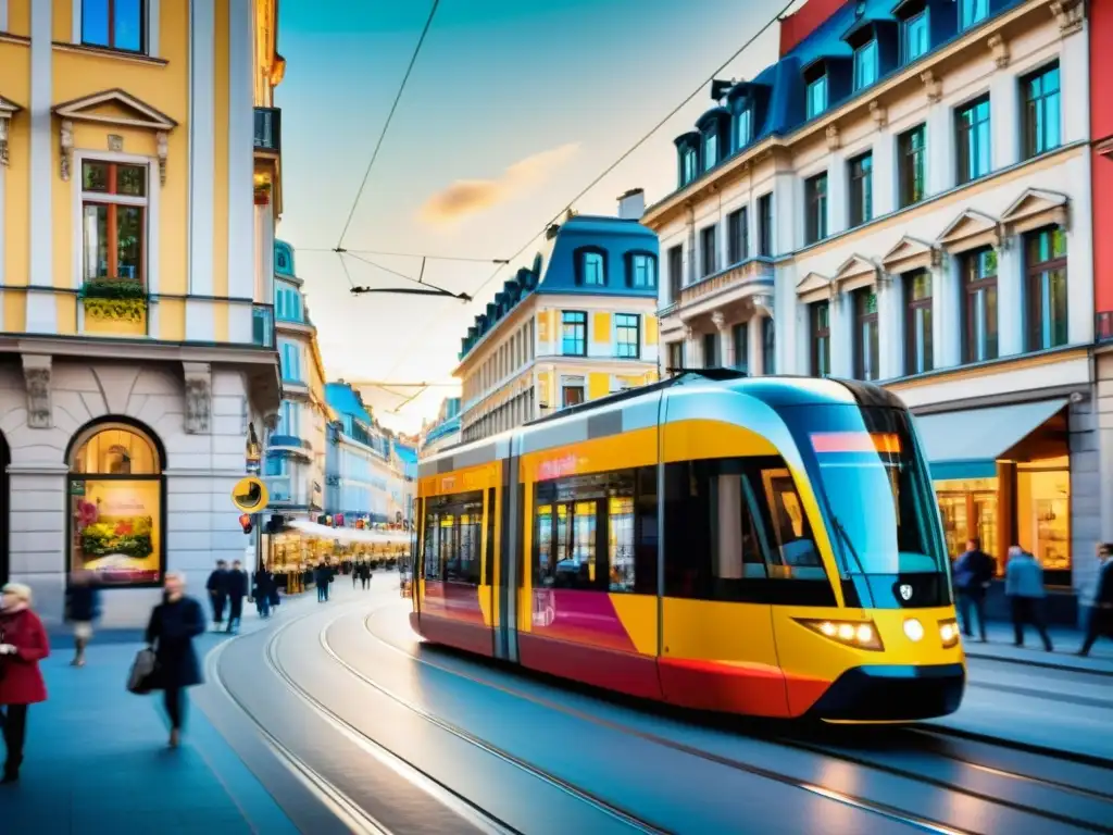 Un moderno tranvía recorre las encantadoras calles de una ciudad europea, reflejando su herencia cultural