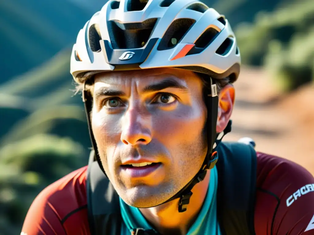 Cámara de acción montada en casco de ciclista, capturando cada detalle en sendero rocoso