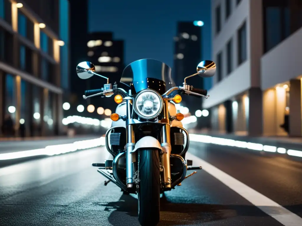 Una motocicleta moderna en la ciudad de noche reflejando la evolución de la motocicleta a lo largo