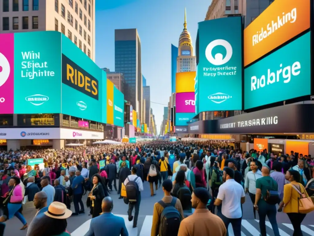 Multitud en la calle de la ciudad, utilizando soluciones de transporte para grandes eventos, con energía y diversidad