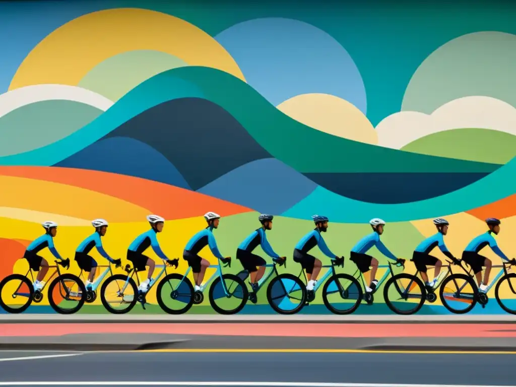 Un mural impresionante muestra la importancia de la bicicleta en el muralismo moderno con una escena vibrante de ciclistas recorriendo la ciudad